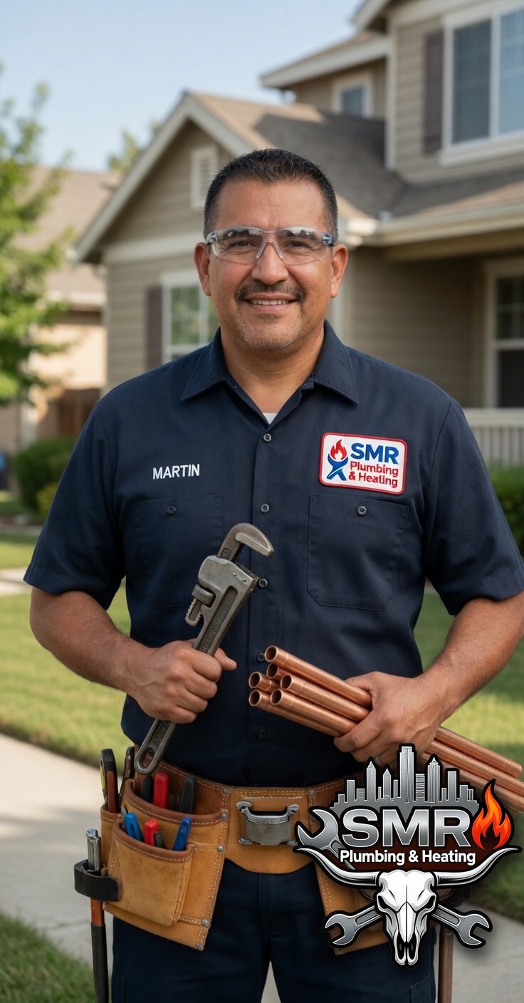 Martin, owner and master plumber at SMR Plumbing & Heating, ready for a service call in Dallas–Fort Worth
